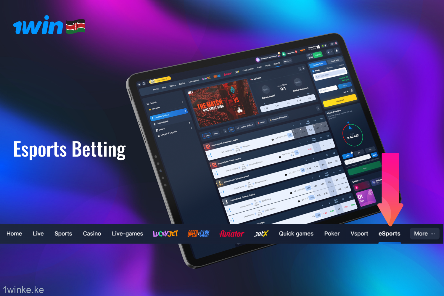 Kenyan users can bet on Esports at 1win