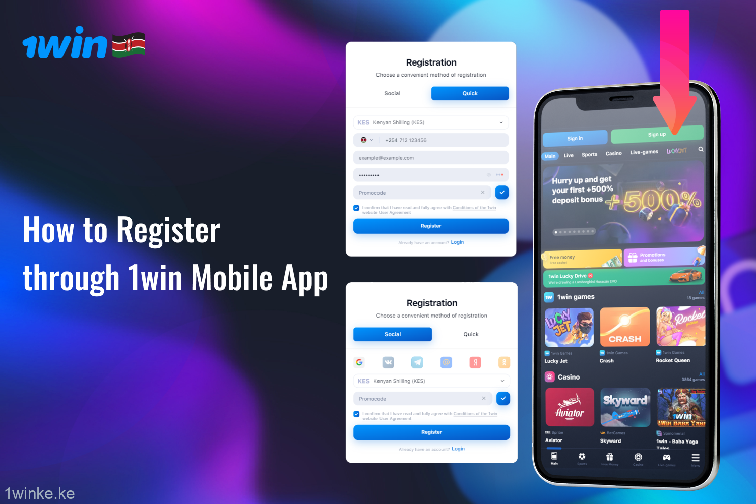 Registration of new users from Kenya in the 1win app